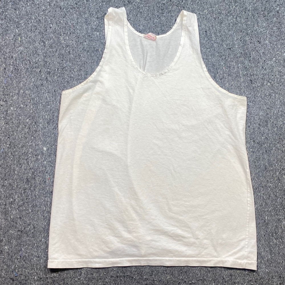 Guitar Tank Top Sz M‎ Mens White Vintage 90s Skater Grunge Scoop Neck TShirt 48